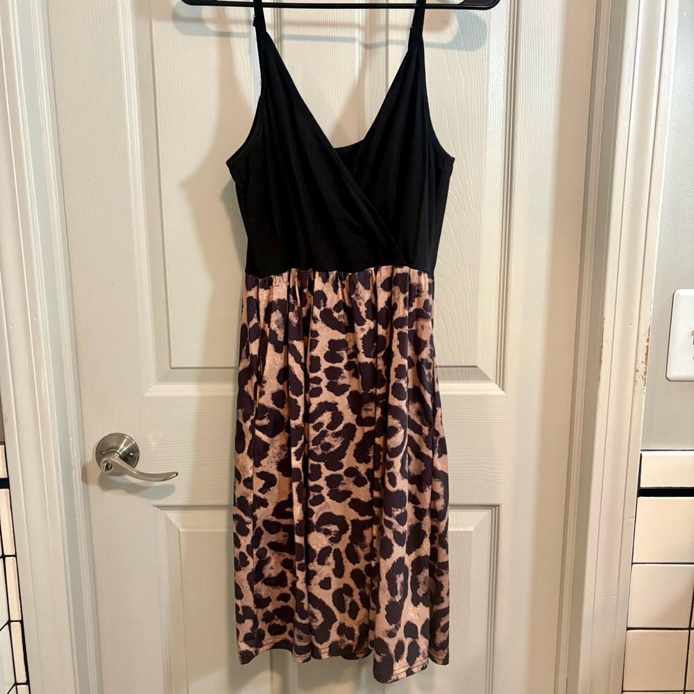 Leopard Print Black Dress